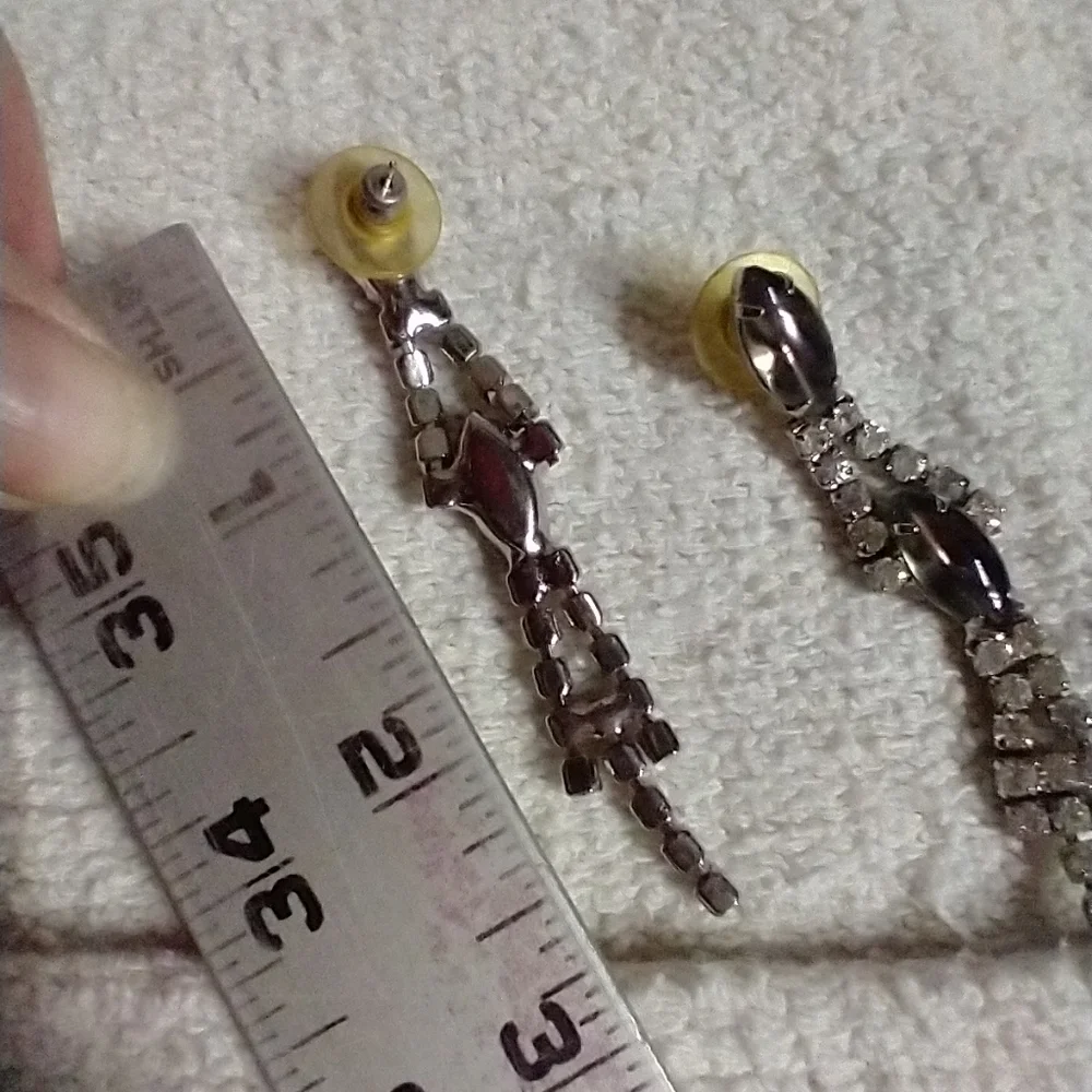 Silvertone dangle rhinestone post earrings